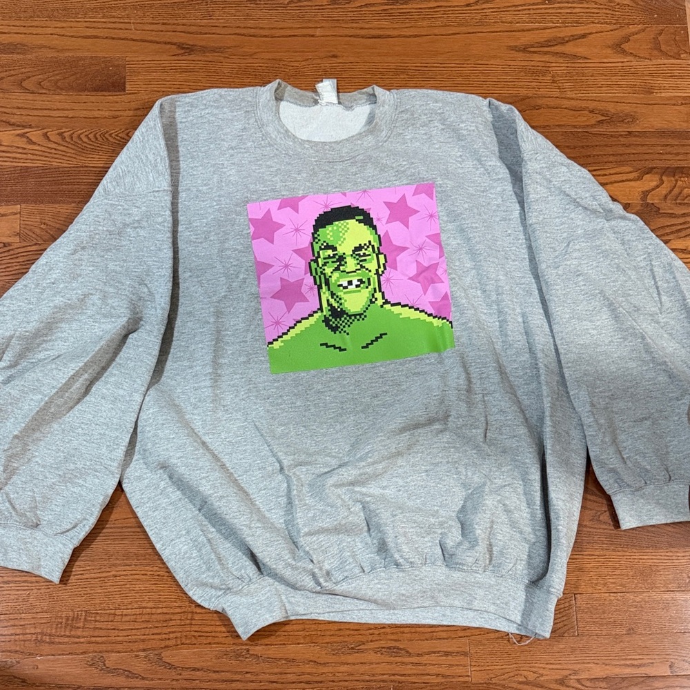 Crewneck Sweatshirt with Green Pixel Portrait of Mike Tyson.
